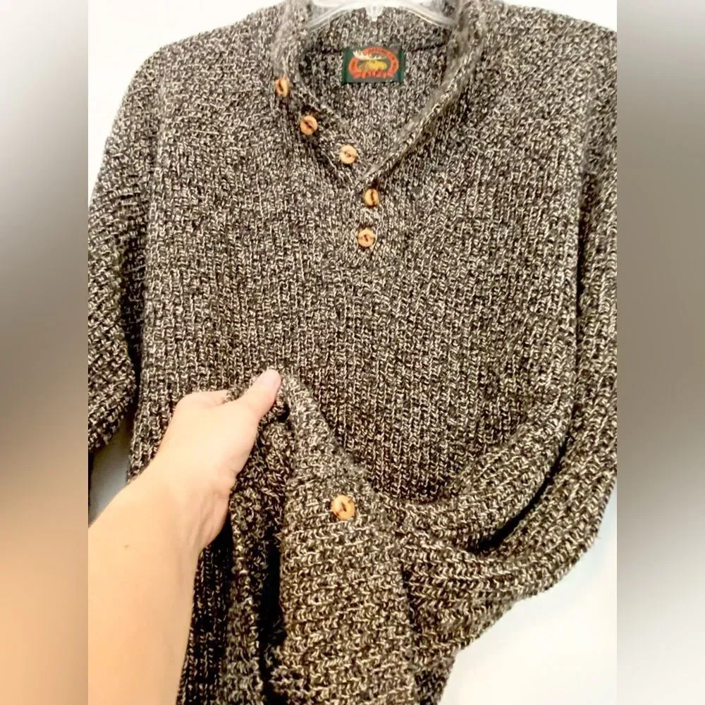 Alps heavy thick knit winter sweater size XL in brown, black, and off-white.